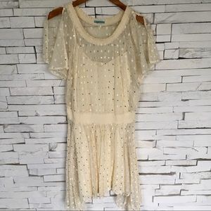 Anthropologie Leifnotes Ivory Gold Dress